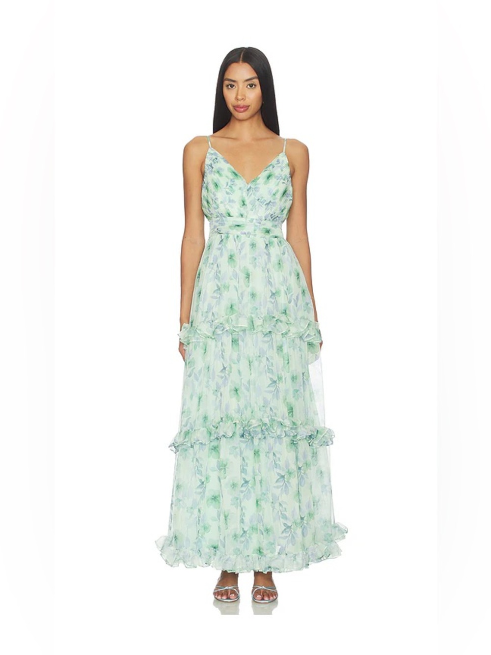 ASTR Ayanna Green Floral Ruffle Maxi Dress - Picture 3 of 7